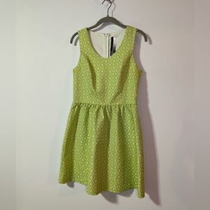 Kensie Lime Green and Ivory Textured Floral A Line Sleeveless Dress, Size Med